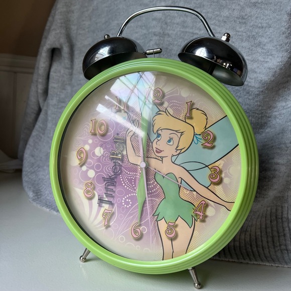 Disney Tinker Bell Jumbo 9" Twin Bell Alarm Clock Green Vintage Style Battery - Picture 4 of 11